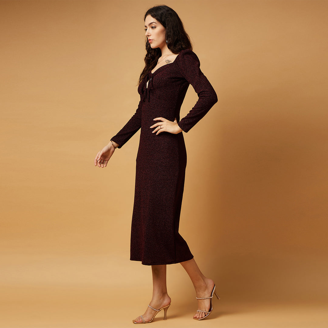 Solid Shimmer Bodycon Fullsleeve Dress