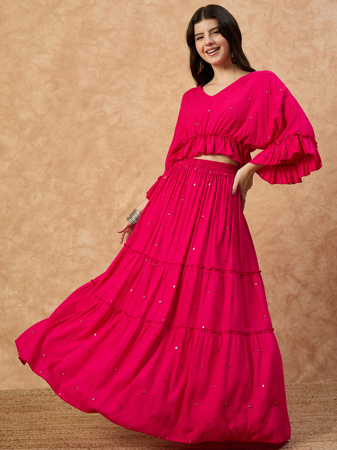 Women’s Black Rayon Co-ord Set with Mirror Work