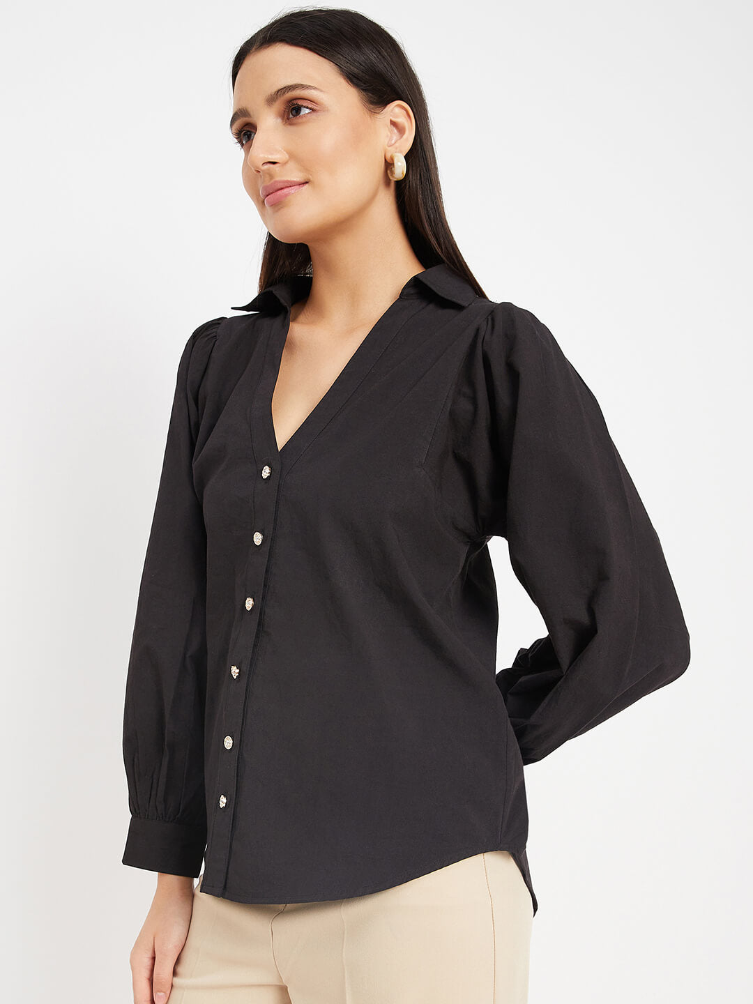 Casual Collar Shirt with Back Slit