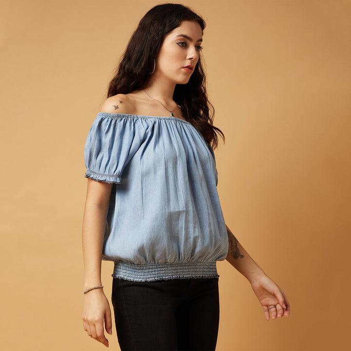 Tencel Denim Off-shoulder Top