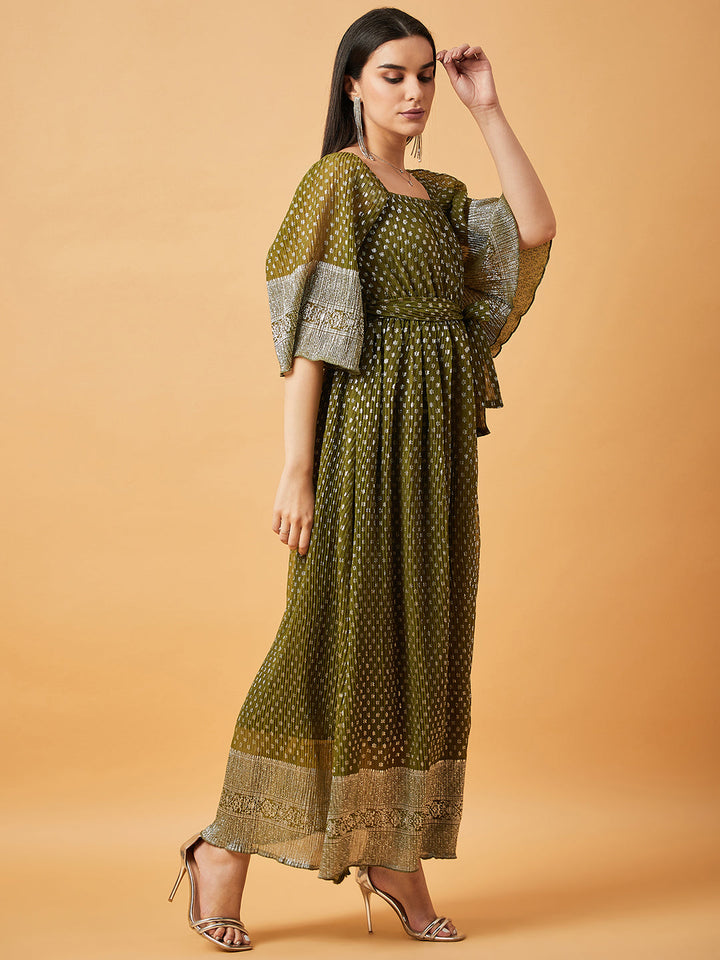 Ethnic Pleated Shimmer Long Dress