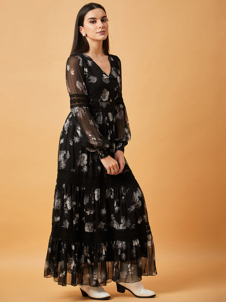 Chiffon Maxi Dress with Lace