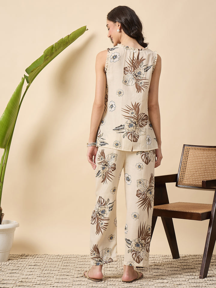 floral printed  short kurta and pant cotton set