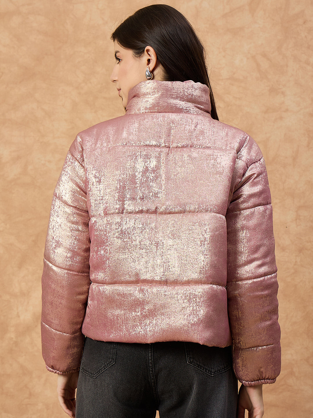 Women's Grey High-Neck Puffer Jacket