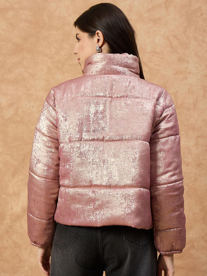 Women's Grey High-Neck Puffer Jacket