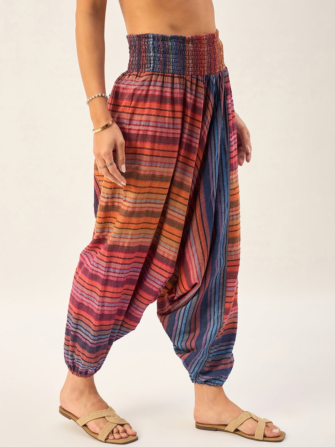 STRIPED 100% COTTON HAREM PANTS