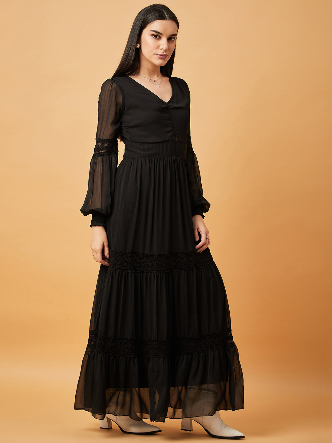 Chiffon Maxi Dress with Lace