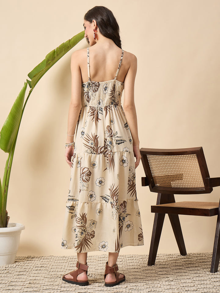 floral printed  tiered spaghetti dress with laces