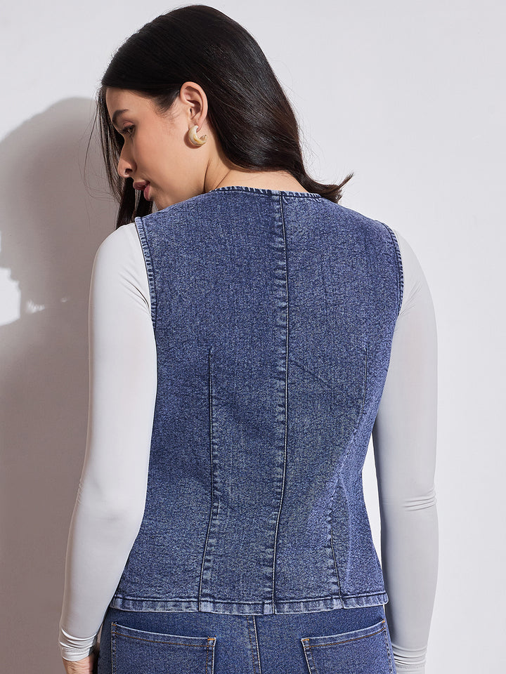 Button-Down Sleeveless Denim Vest