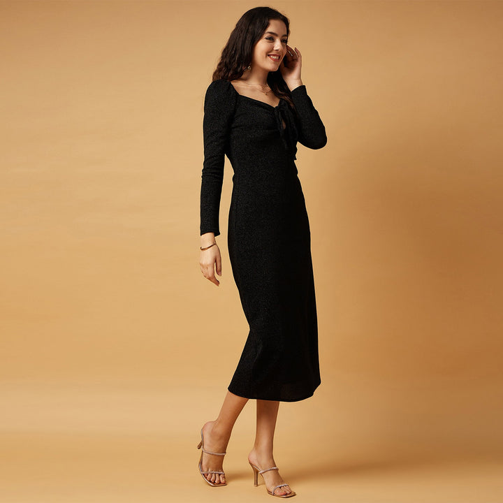 Solid Shimmer Bodycon Fullsleeve Dress