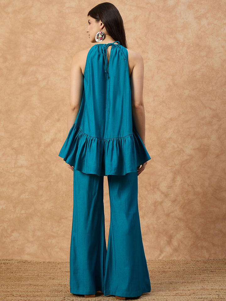 Women’s  Red Sleeveless Top with Flared Pants Co-ord Set