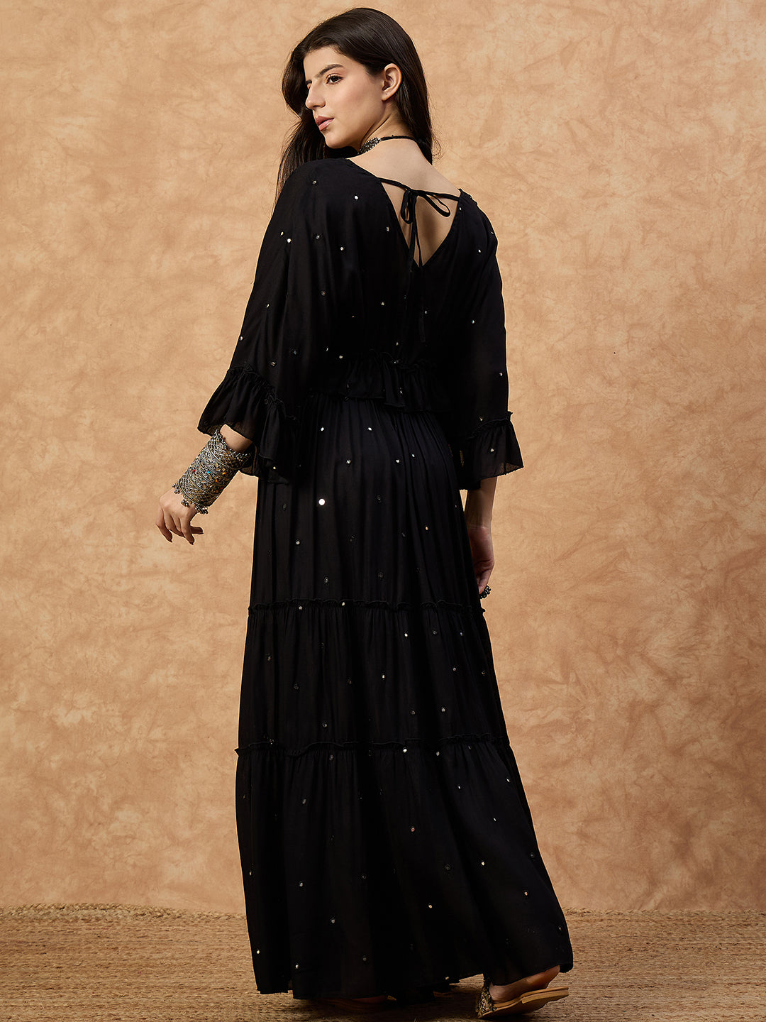 Women’s Black Rayon Co-ord Set with Mirror Work