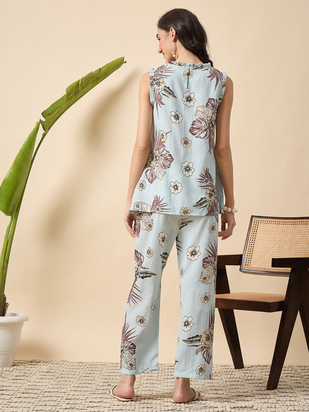floral printed  short kurta and pant cotton set