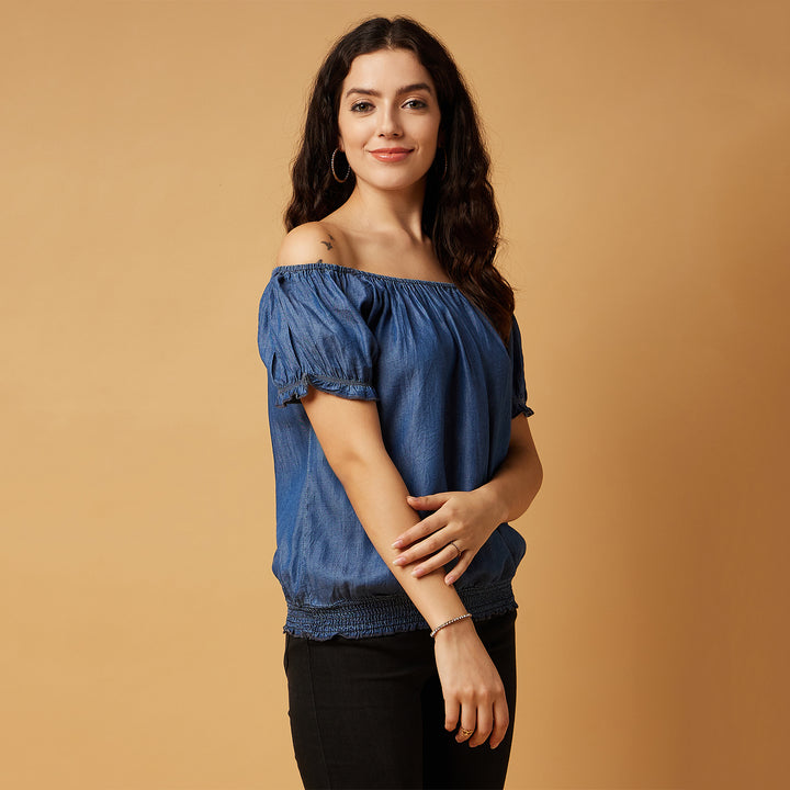 Tencel Denim Off-shoulder Top