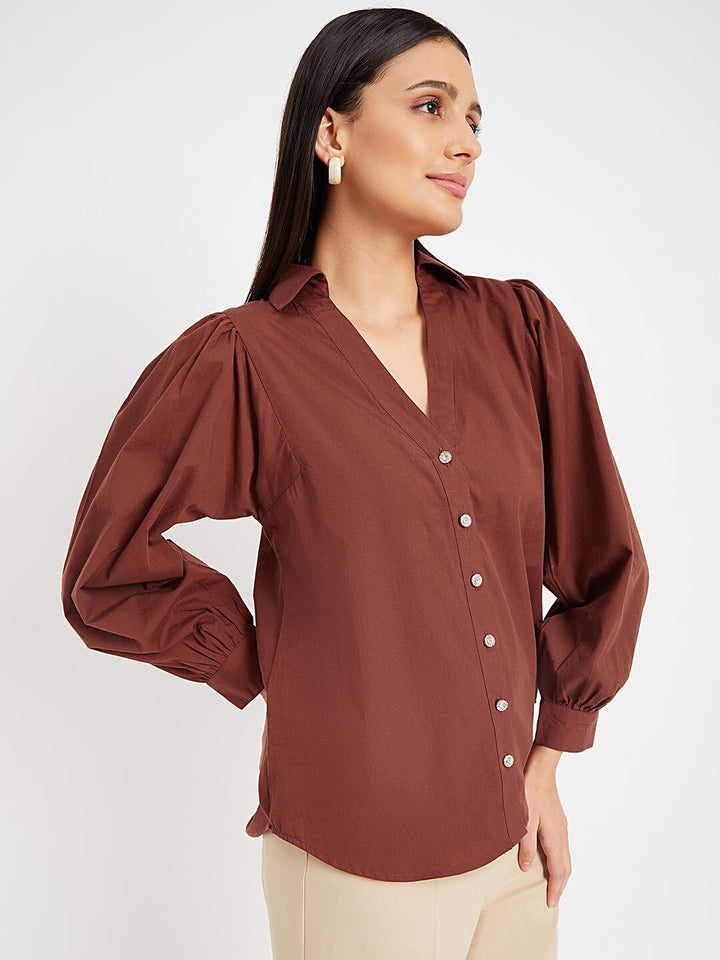 Casual Collar Shirt with Back Slit