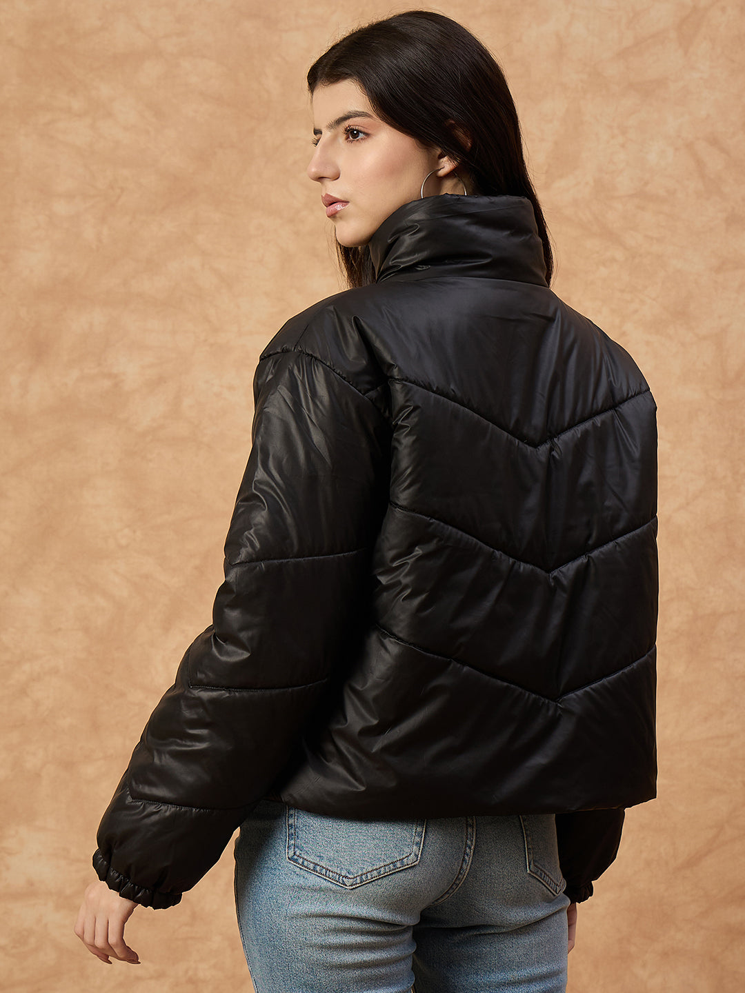 Women's  Blue High-Neck Puffer Jacket