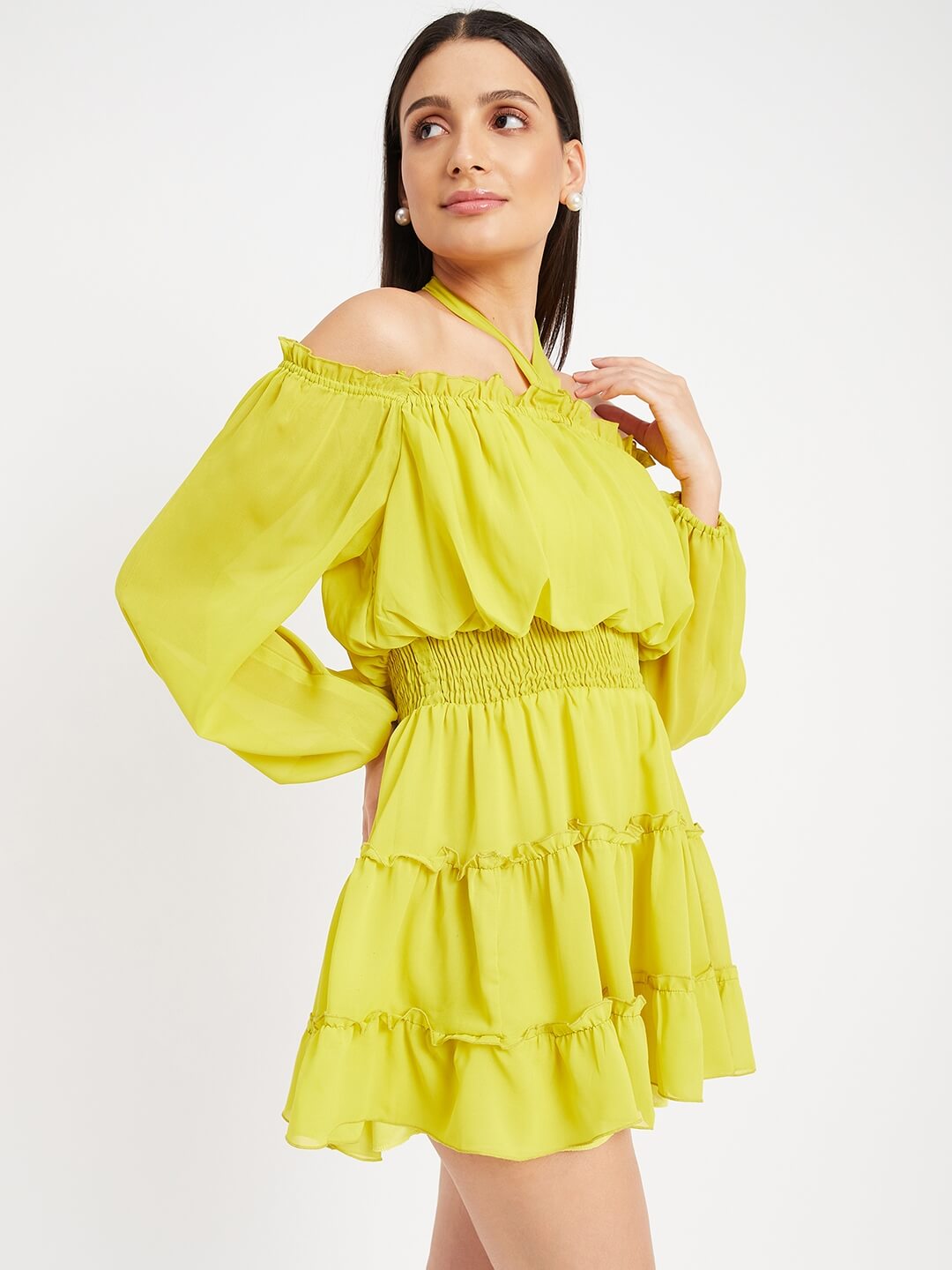 Solid Off Shoulder Ruffle Dress