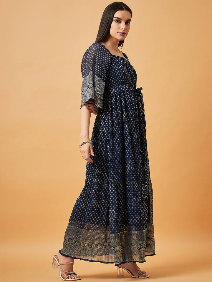 Ethnic Pleated Shimmer Long Dress