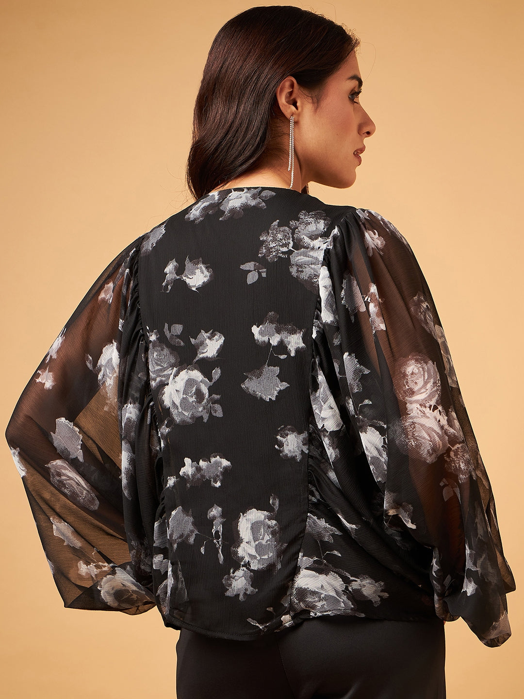 Chiffon Top with Oversize Sleeve and Embellishment