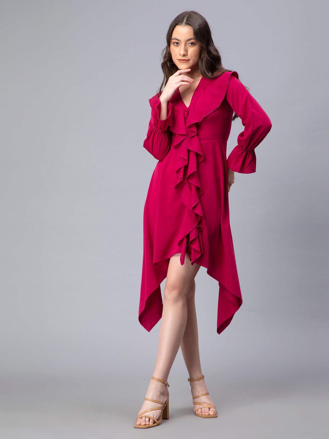 Solid Maroon Frilled Dress