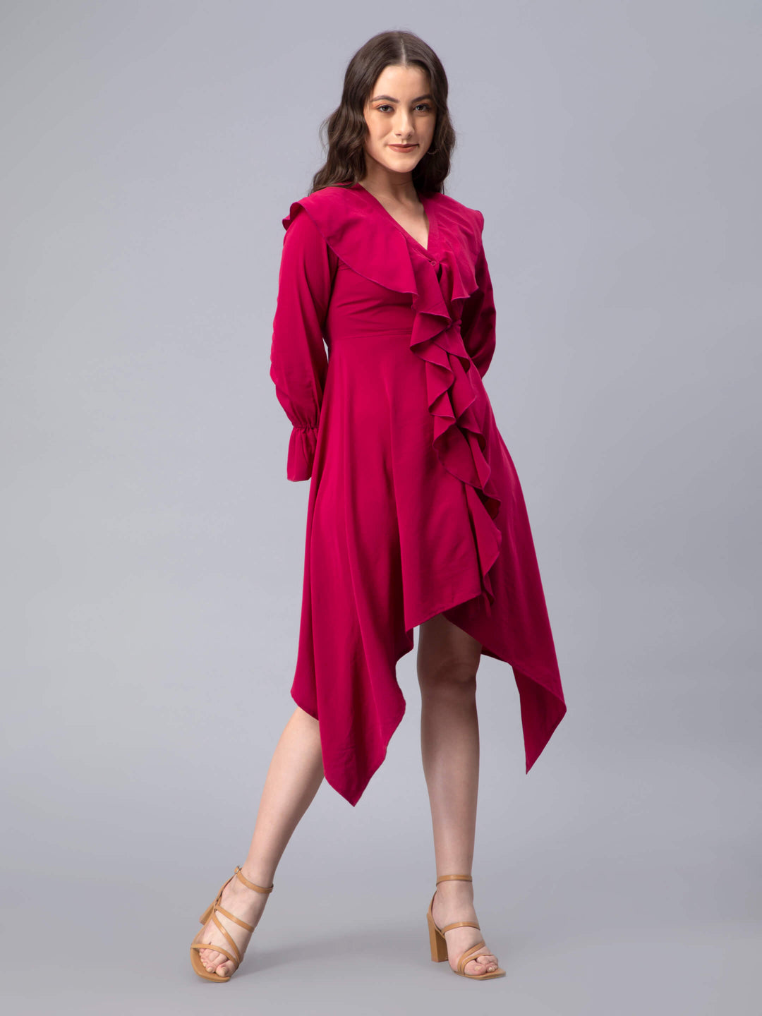 Solid Maroon Frilled Dress