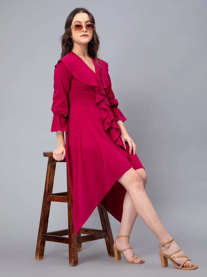 Solid Maroon Frilled Dress