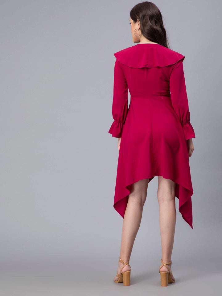 Solid Maroon Frilled Dress