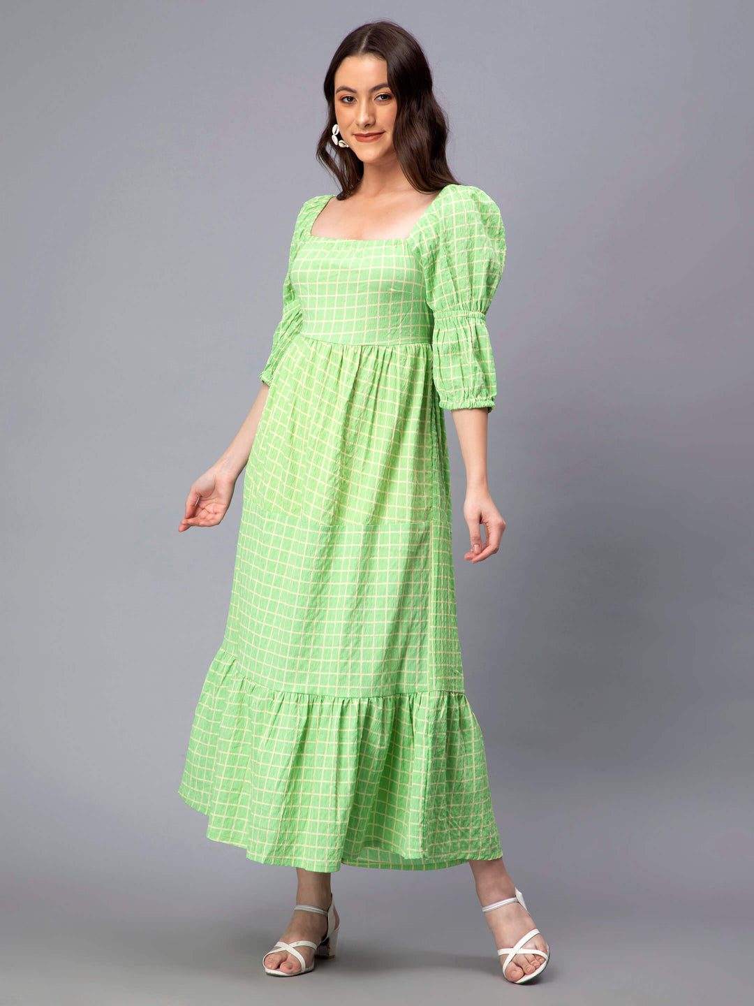 Checked Tiered Smocked Dress