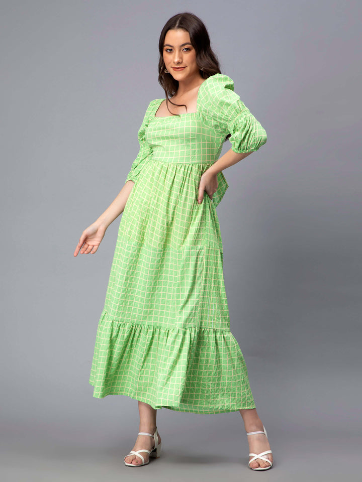 Checked Tiered Smocked Dress