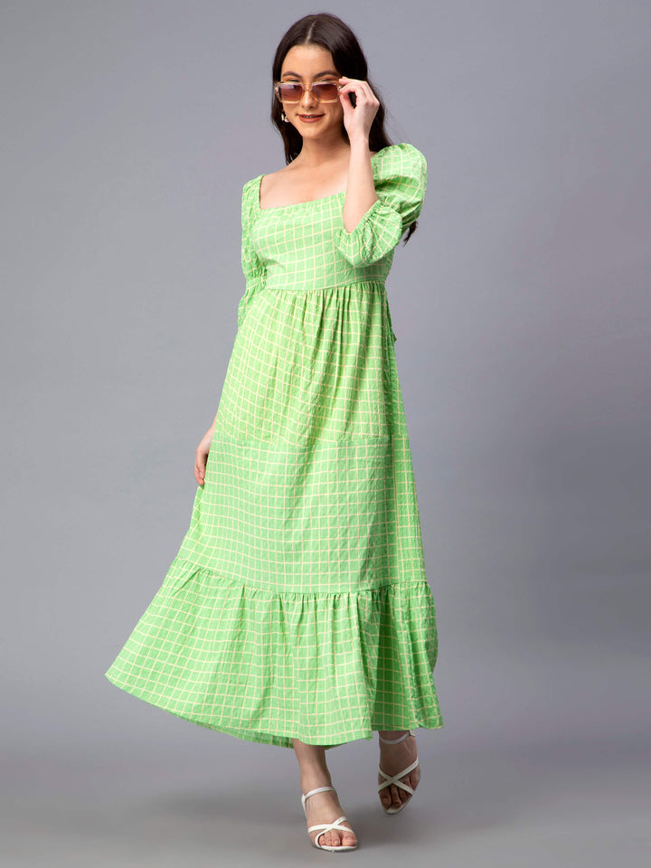 Checked Tiered Smocked Dress