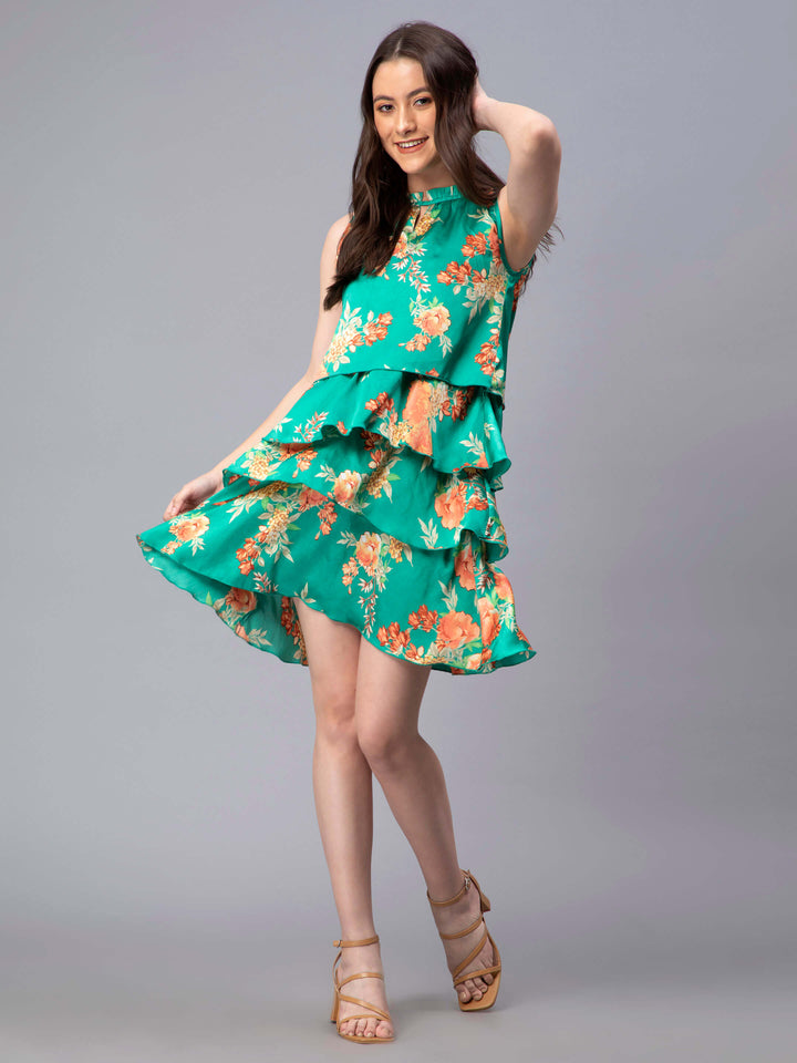 Printed Tiered Mini Dress