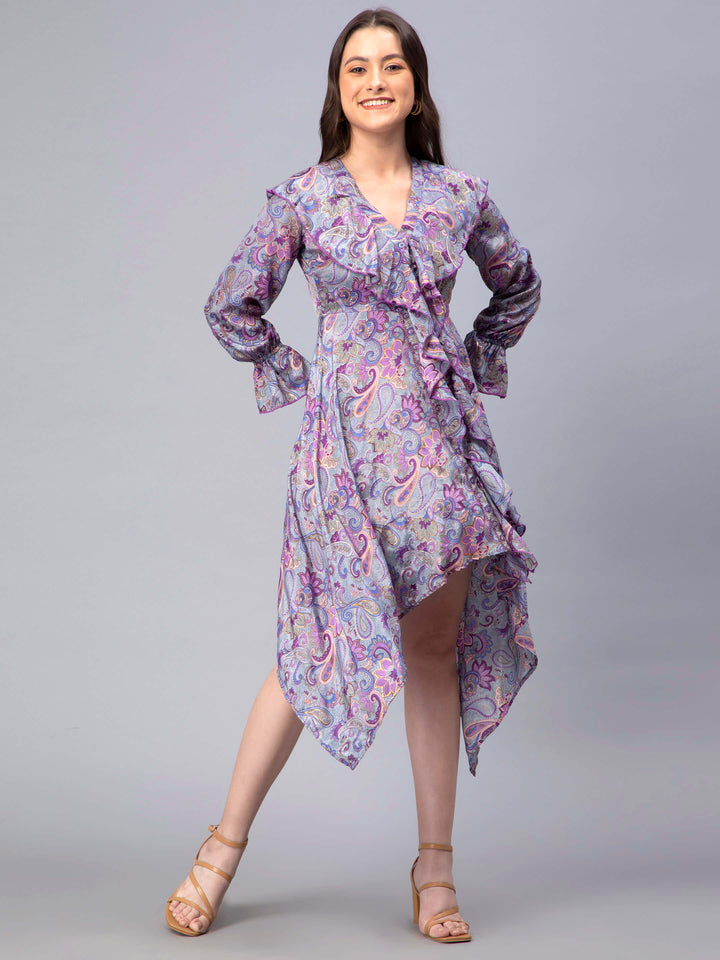 Printed frilled dress