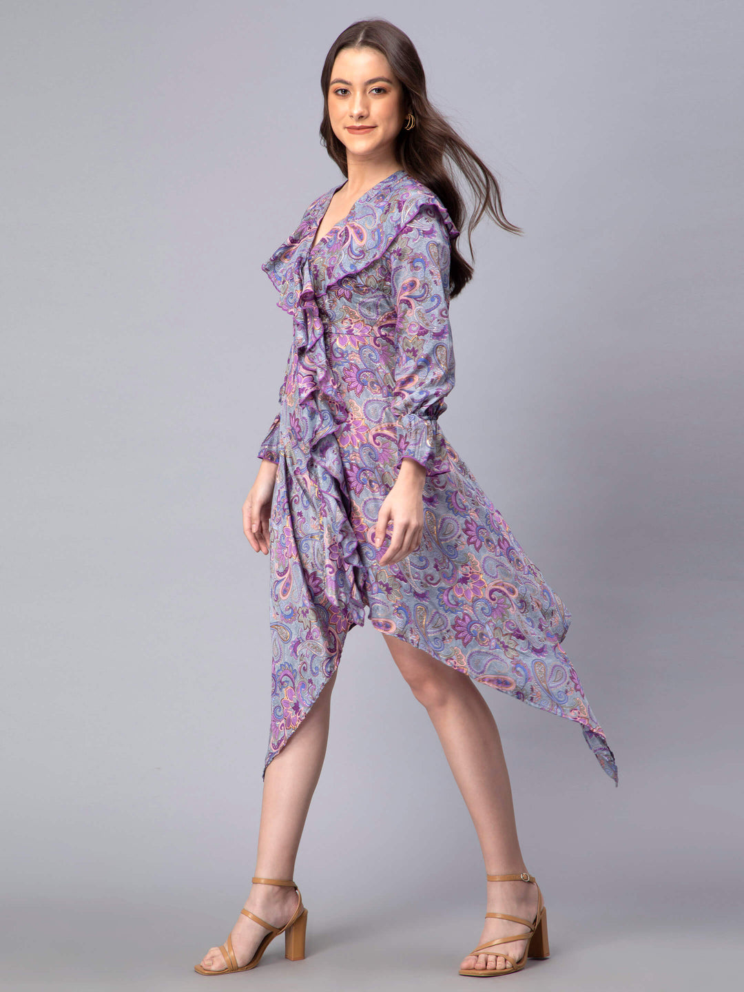 Printed frilled dress