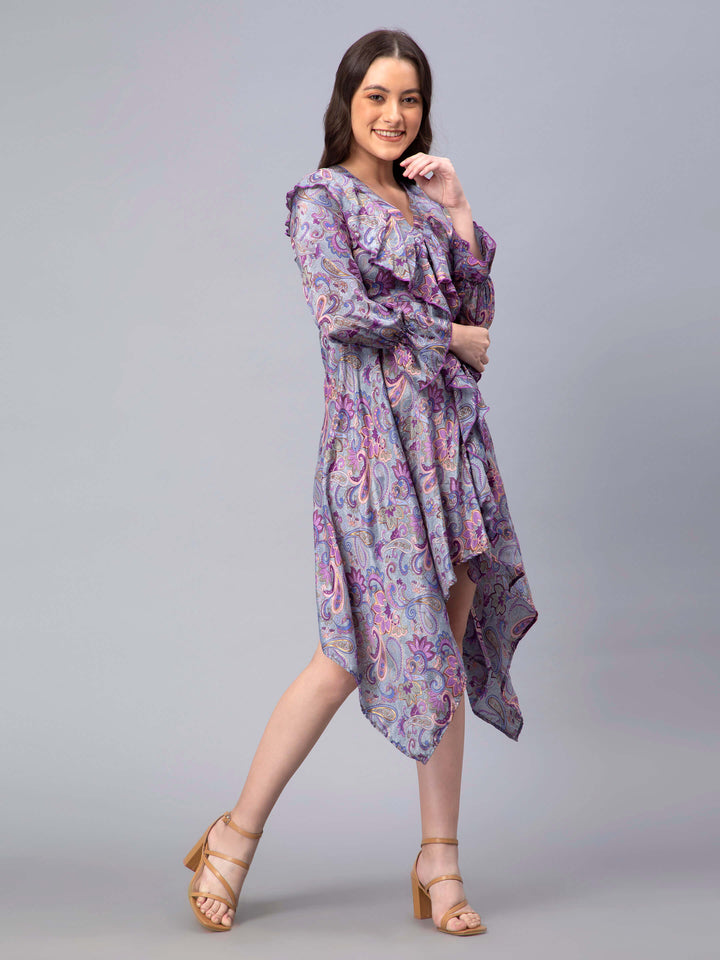 Printed frilled dress