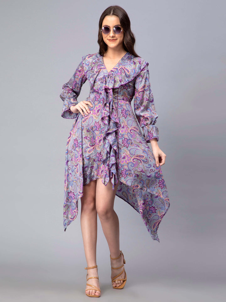 Printed frilled dress