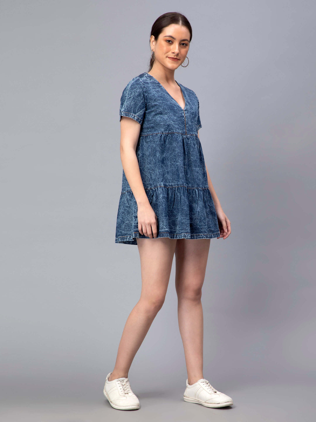 Blue Denim Tiered Short Dress