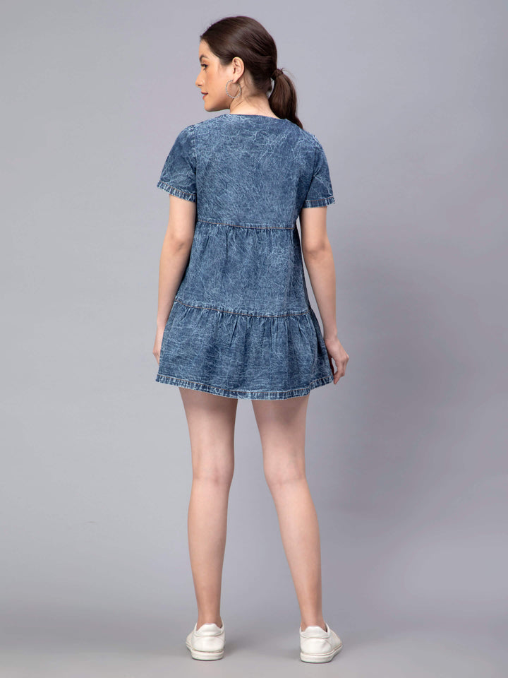 Blue Denim Tiered Short Dress