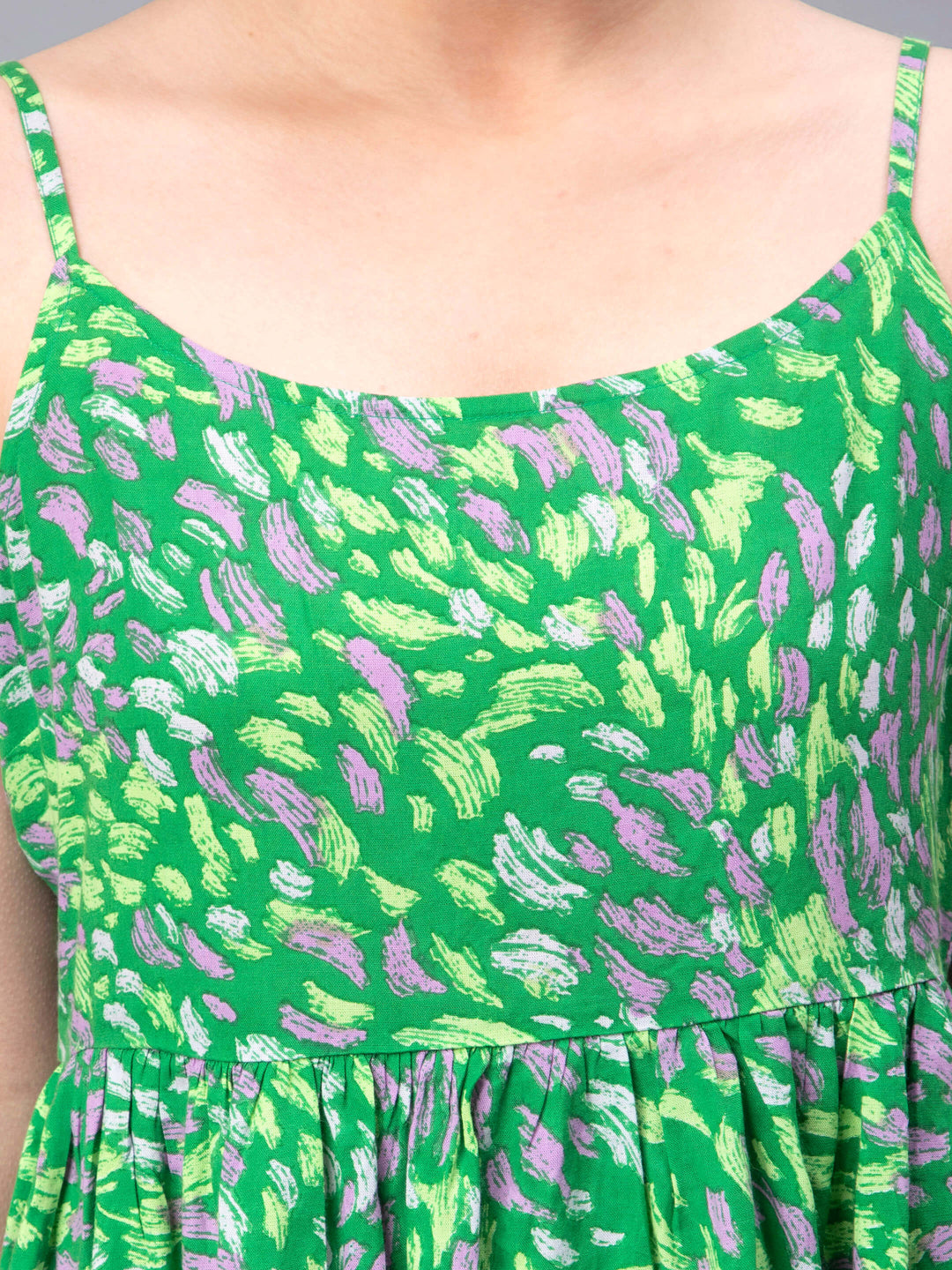 Green Printed Sleveless Top and Short Set