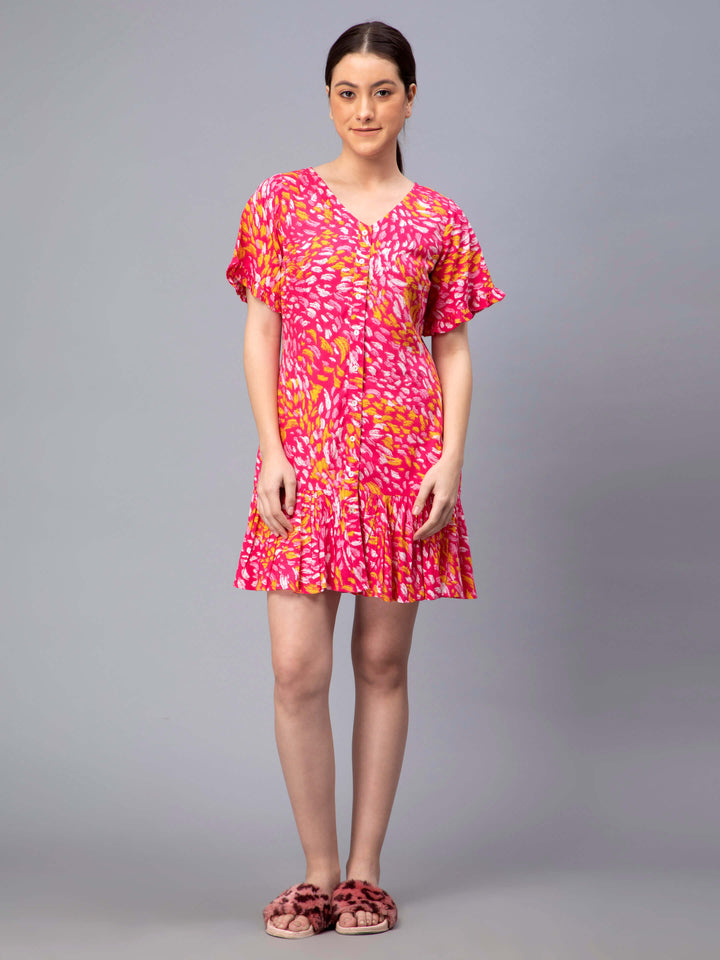 Rayon Printed Gathered Nightwear