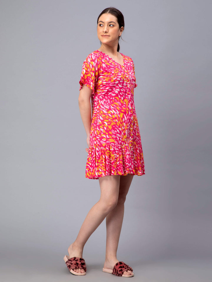 Rayon Printed Gathered Nightwear