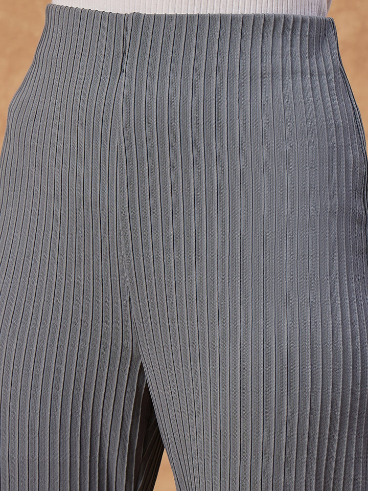 Women’s Blue Ribbed Knit Flared Pants