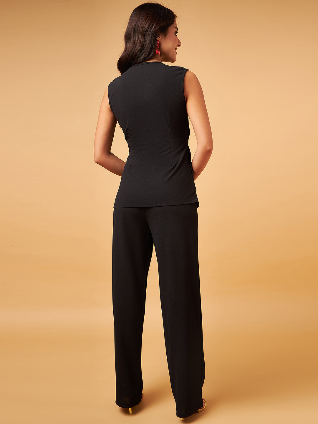 Sleeveless Formal Top with Straight  Pants