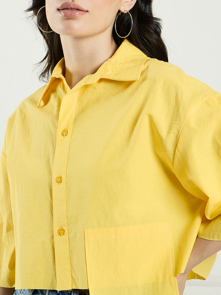 Women casual cotton shirt with fake pockets