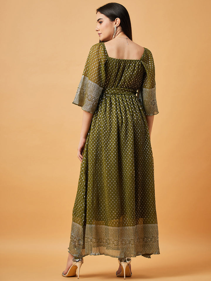 Ethnic Pleated Shimmer Long Dress