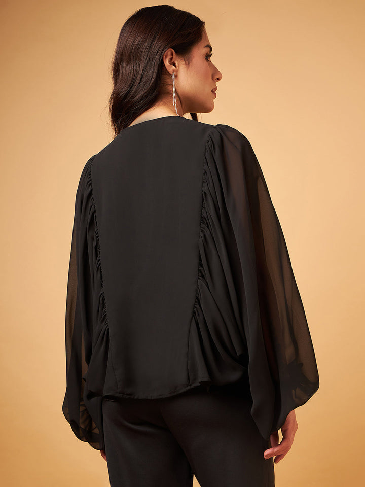 Chiffon Top with Oversize Sleeve and Embellishment