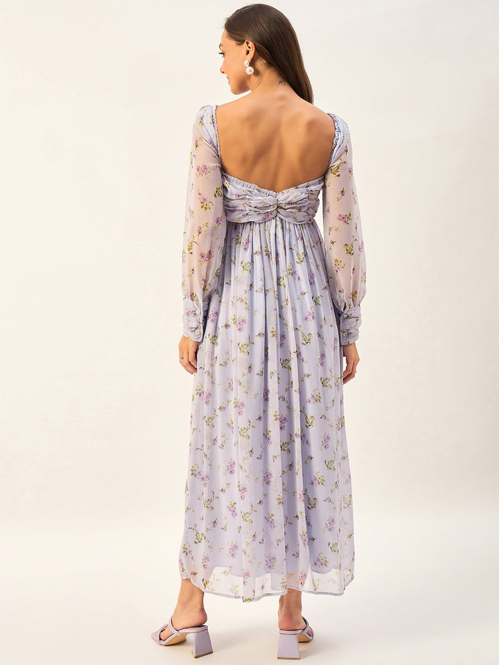 PRINTED FULL SLEEVE CHIFFON MIDI DRESS