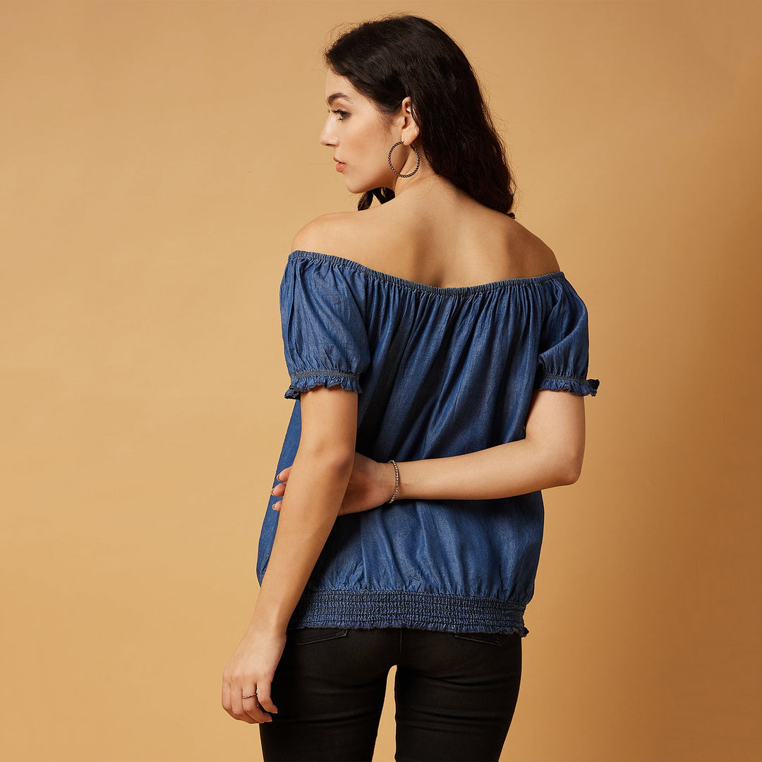 Tencel Denim Off-shoulder Top