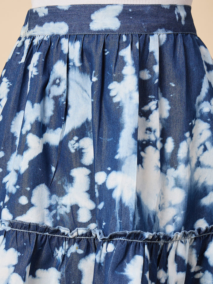 Blue Denim Tiered Mini Skirt