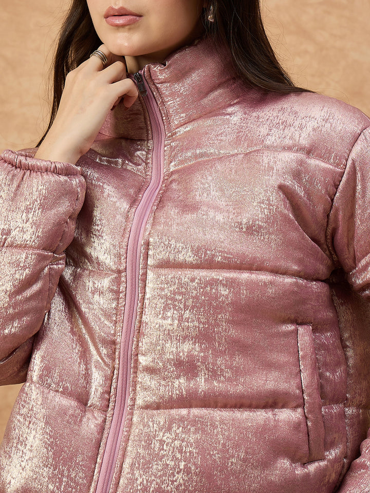 Women's Grey High-Neck Puffer Jacket
