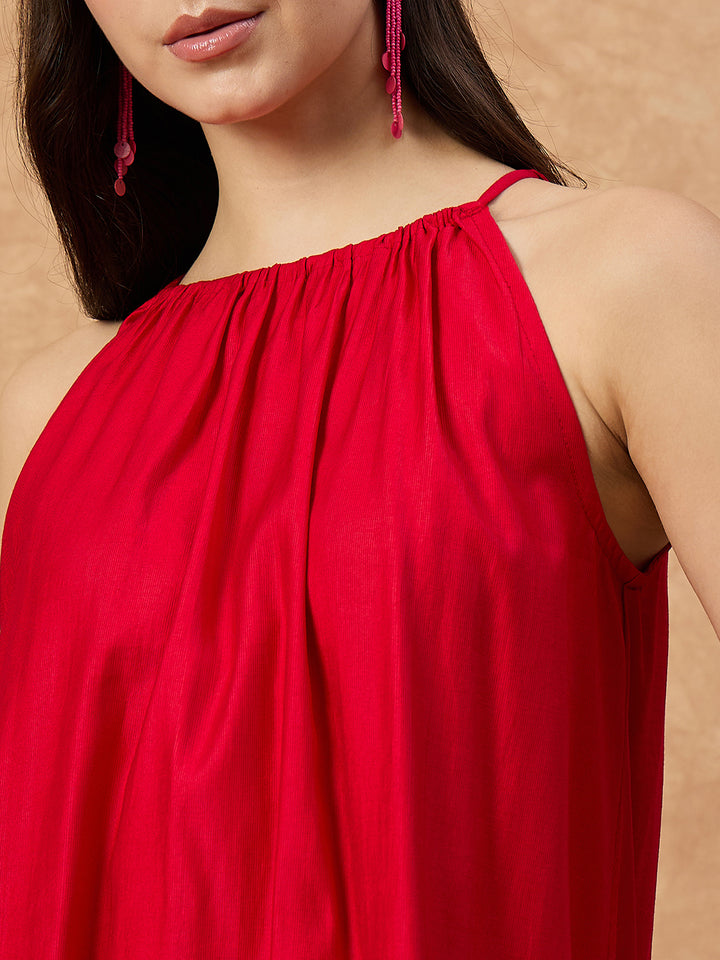 Women’s  Red Sleeveless Top with Flared Pants Co-ord Set